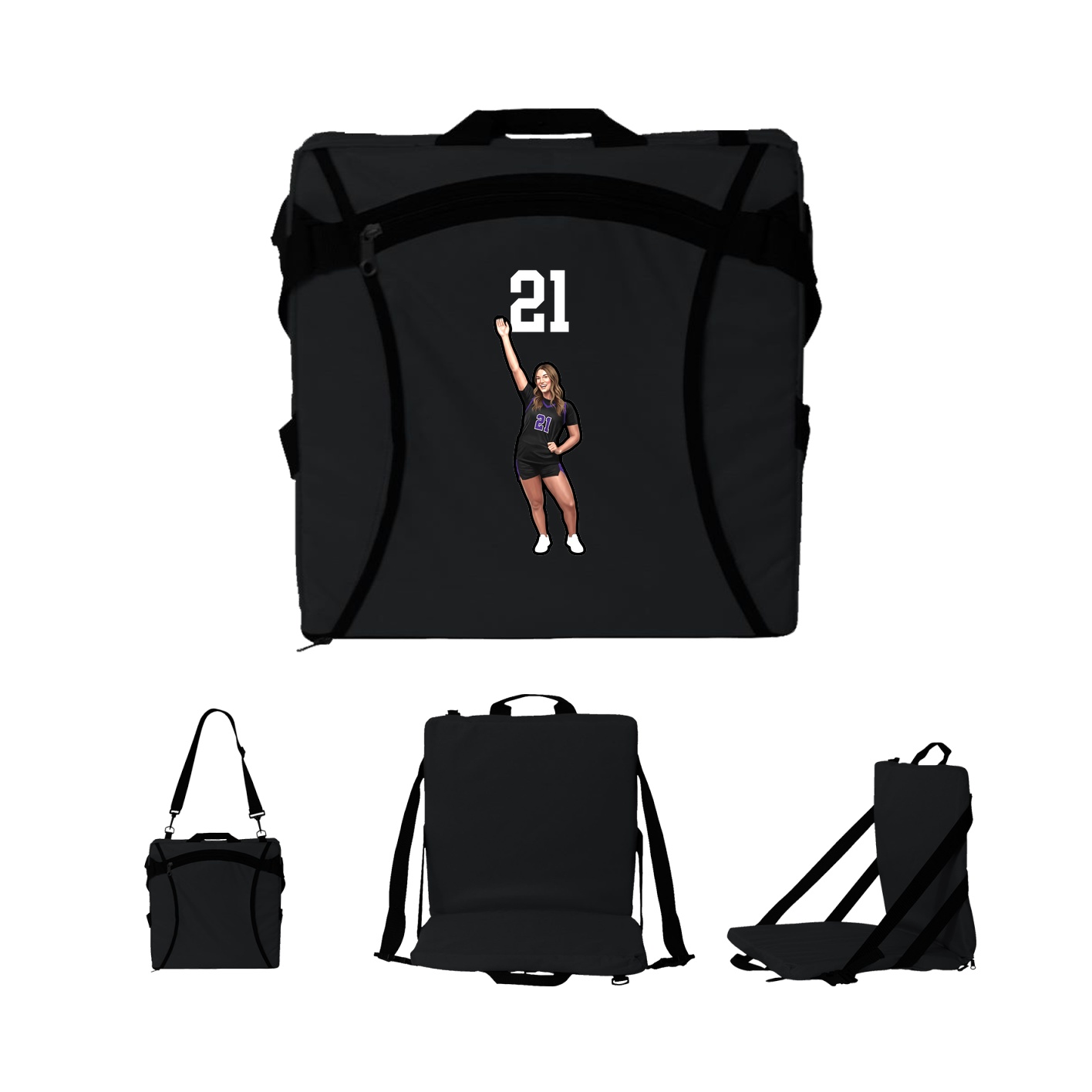 Folding Stadium Seat — Number Top in Black