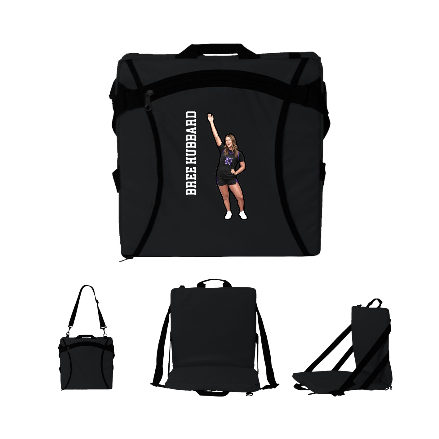 Folding Stadium Seat — Name Vertical in Black