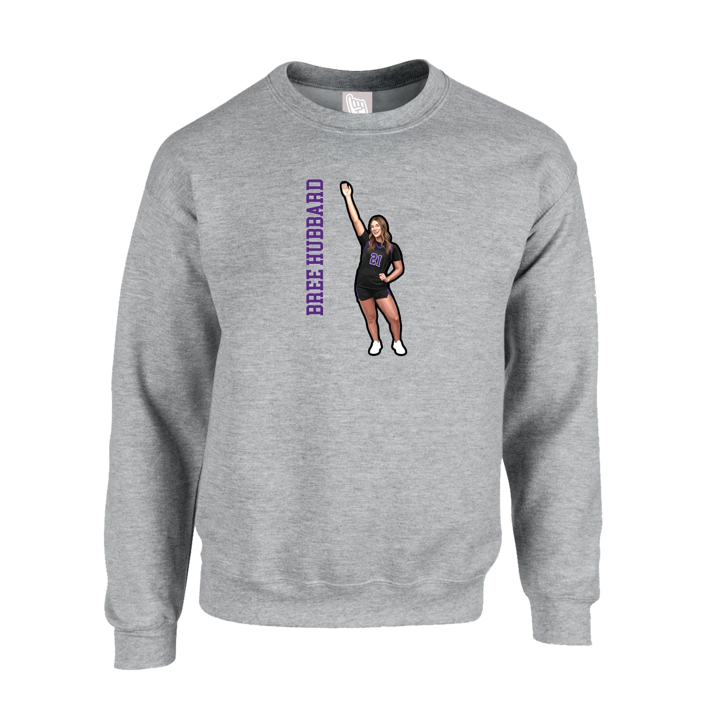 Fleece Crew — Name Vertical in Grey