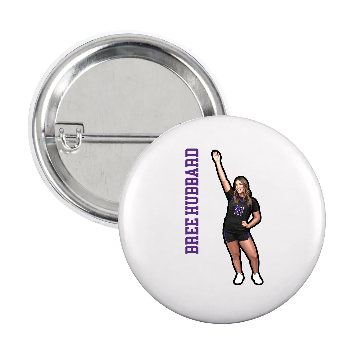 Game Day Button — Name Vertical in White