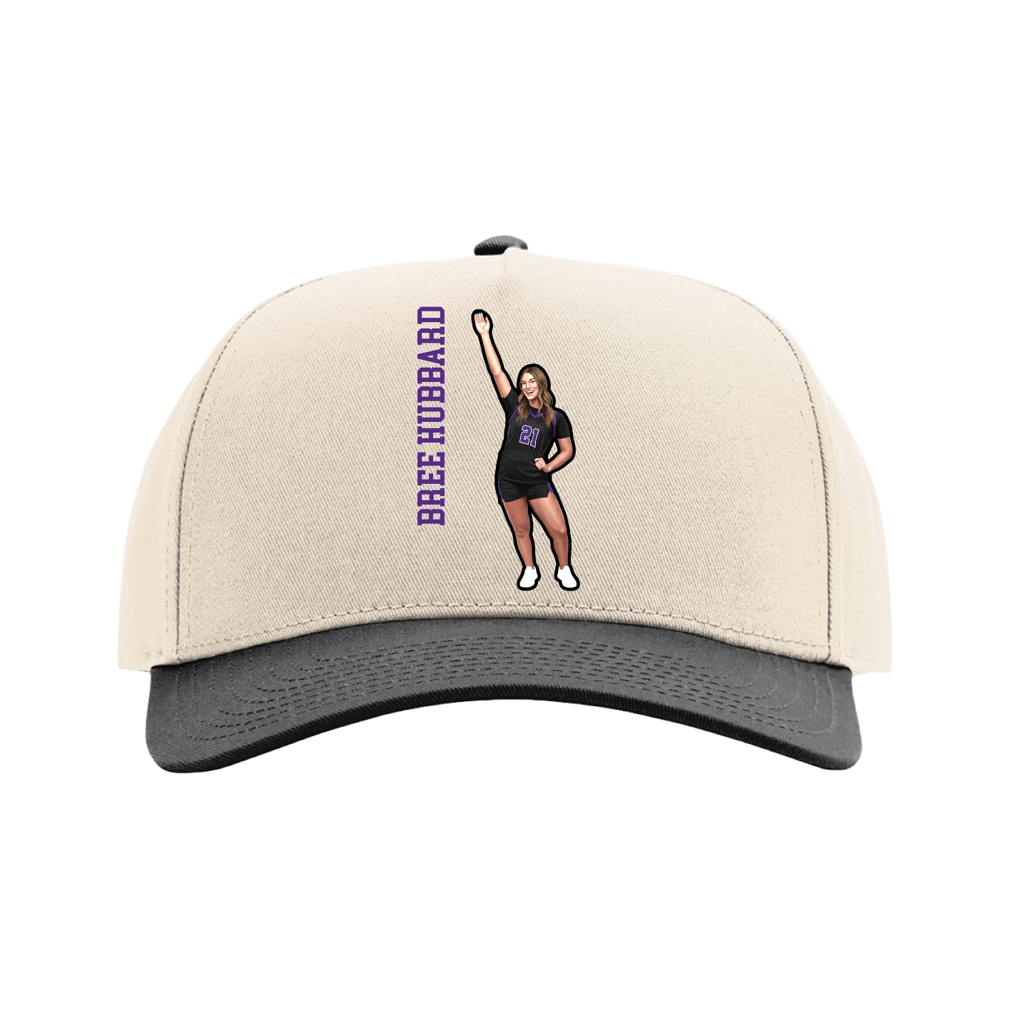 Full Fabric Five-Panel Champ Cap — Name Vertical in Cream/Black
