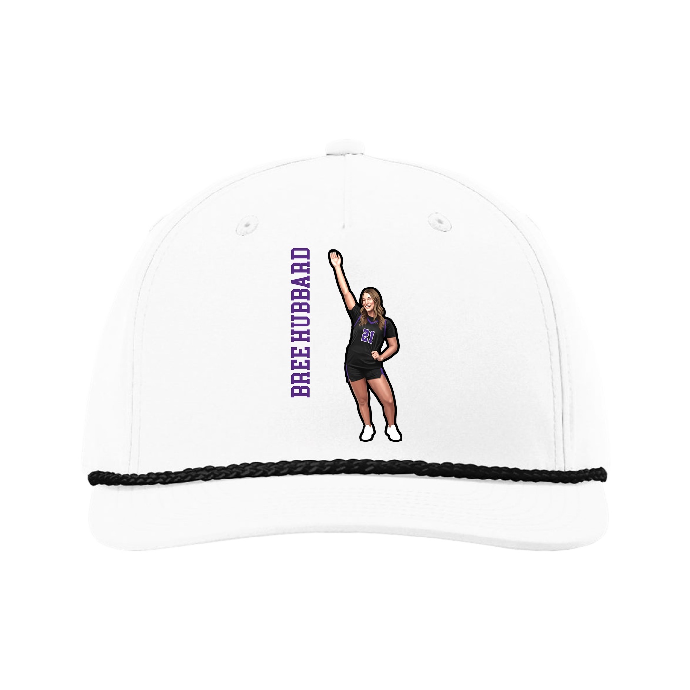 Five-Panel Classic Rope Cap — Name Vertical in White
