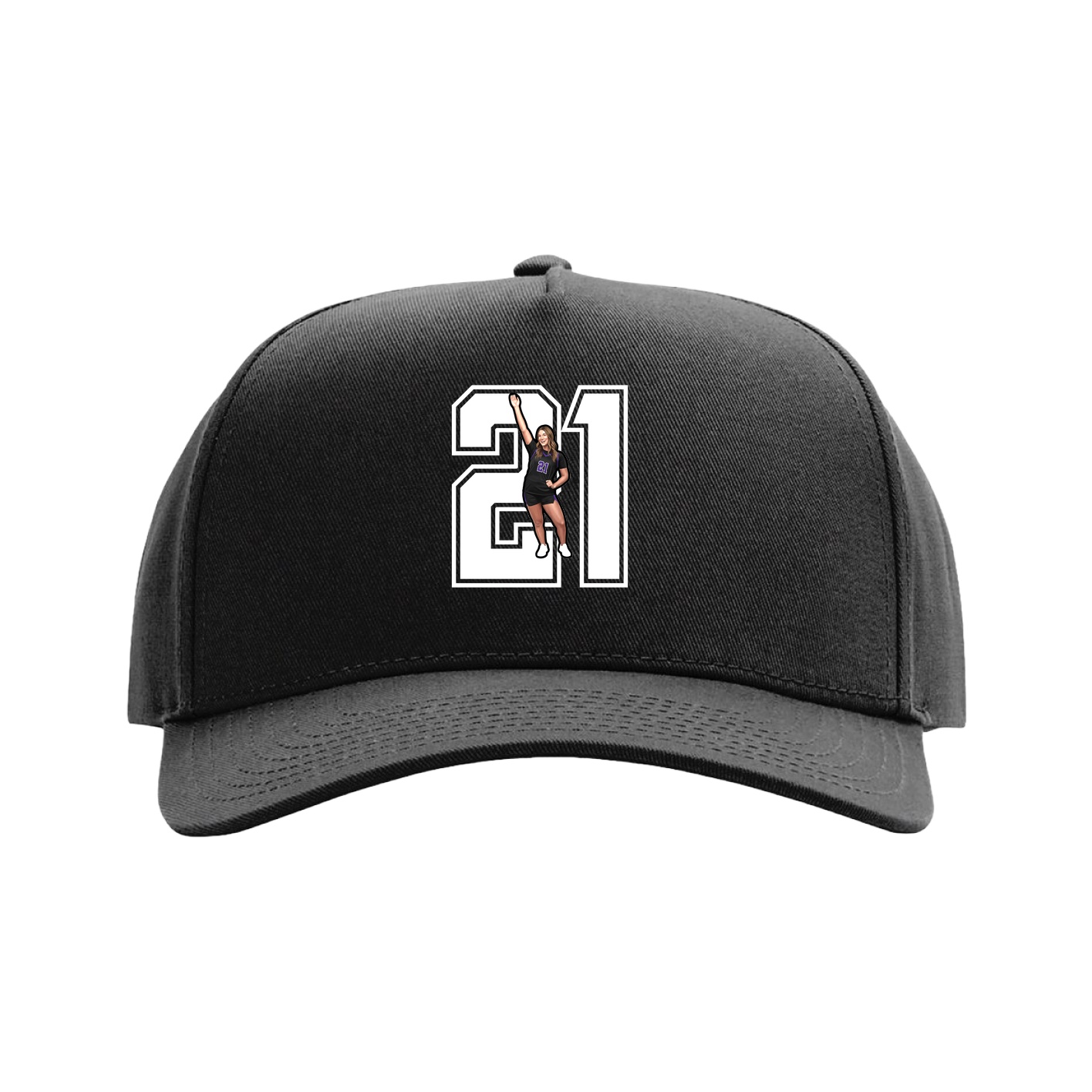 Full Fabric Five-Panel Champ Cap — Number in Black