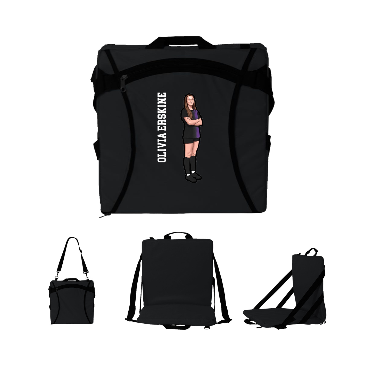 Folding Stadium Seat — Name Vertical in Black