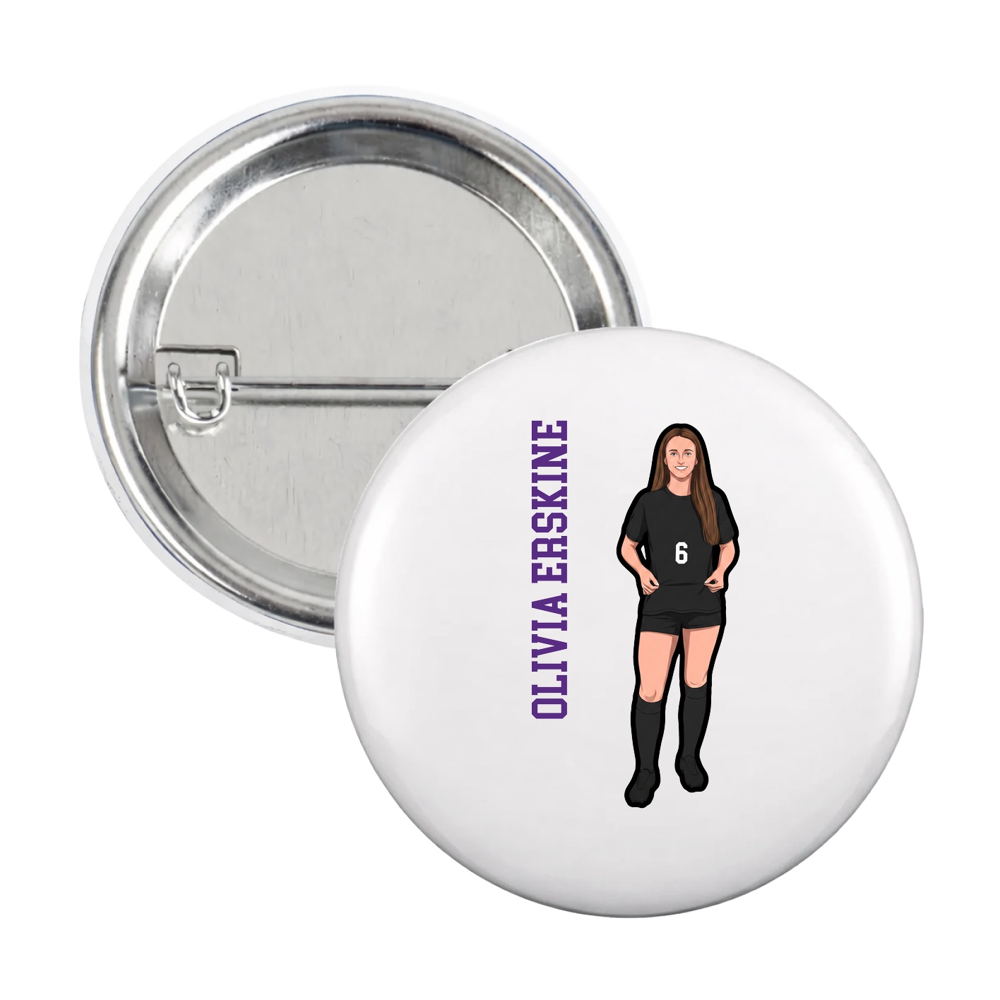 Game Day Button — Name Vertical in White