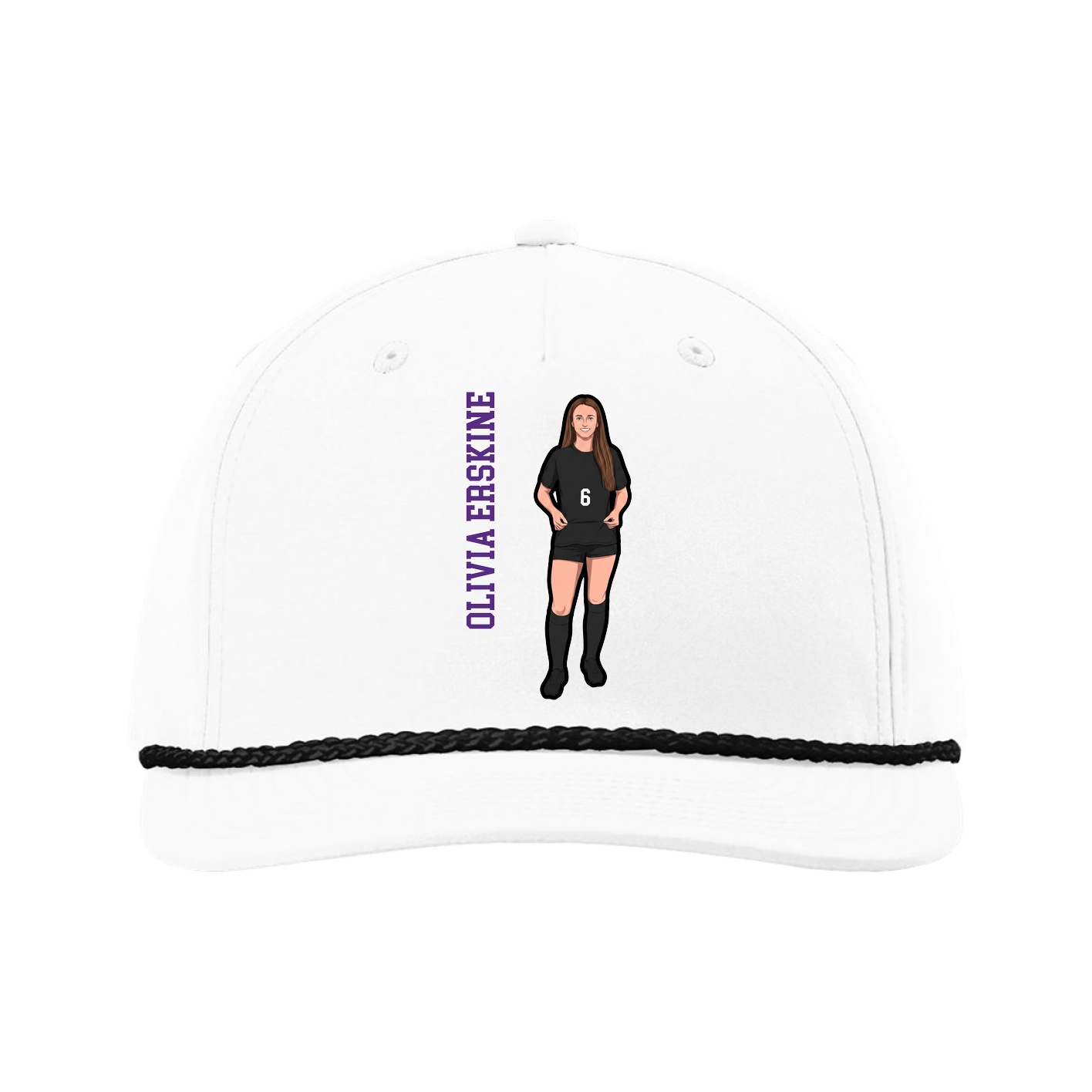 Five-Panel Classic Rope Cap — Name Vertical in White