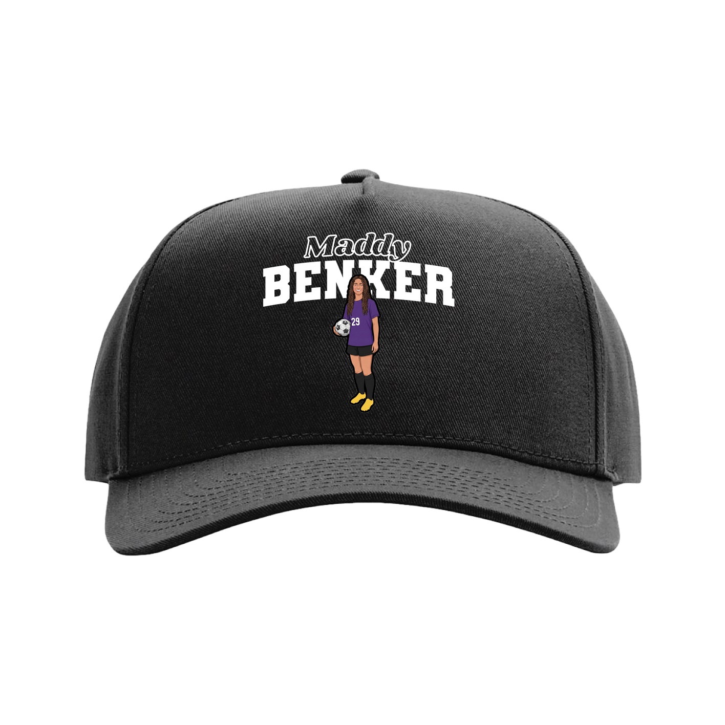 Full Fabric Five-Panel Champ Cap — Name Arch in Black