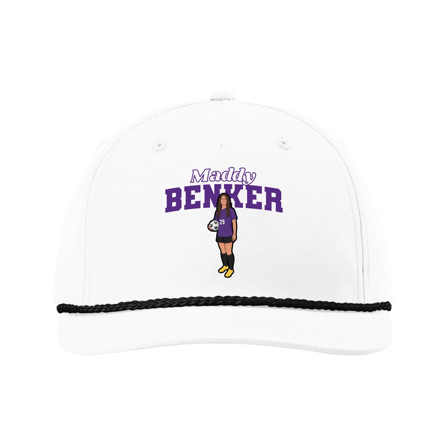 Five-Panel Classic Rope Cap — Name Arch in White