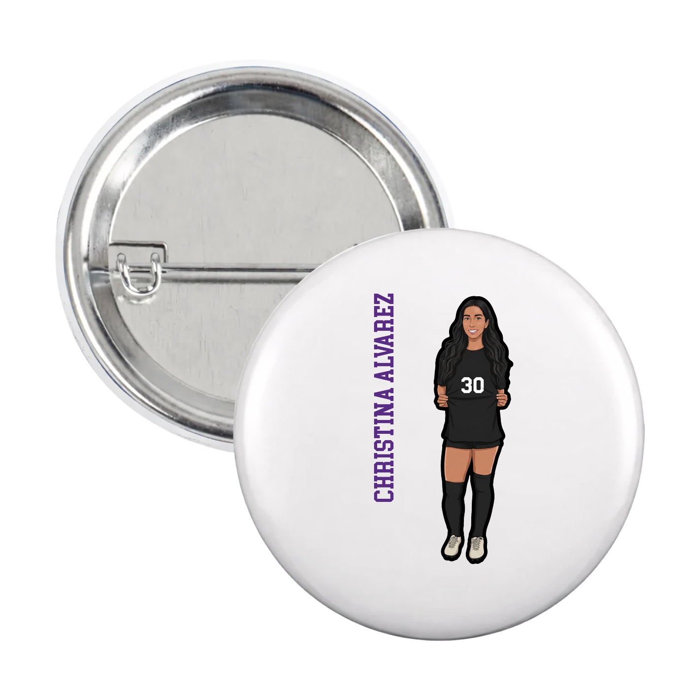 Game Day Button — Name Vertical in White