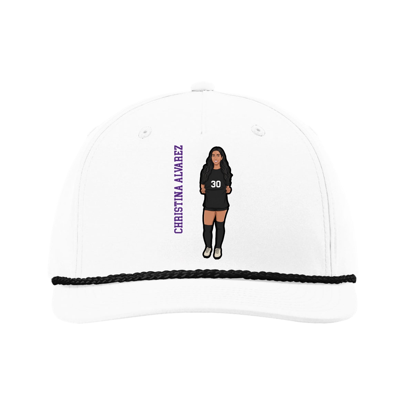 Five-Panel Classic Rope Cap — Name Vertical in White