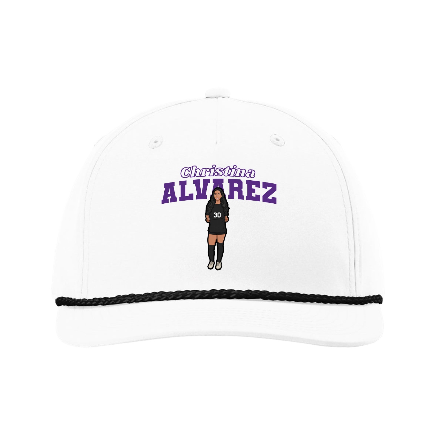 Five-Panel Classic Rope Cap — Name Arch in White
