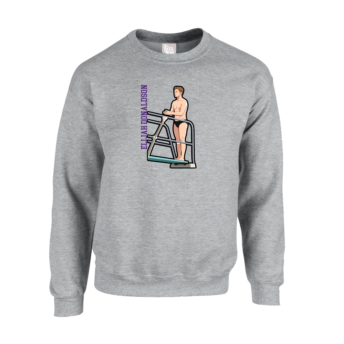 Fleece Crew — Name Vertical in Grey
