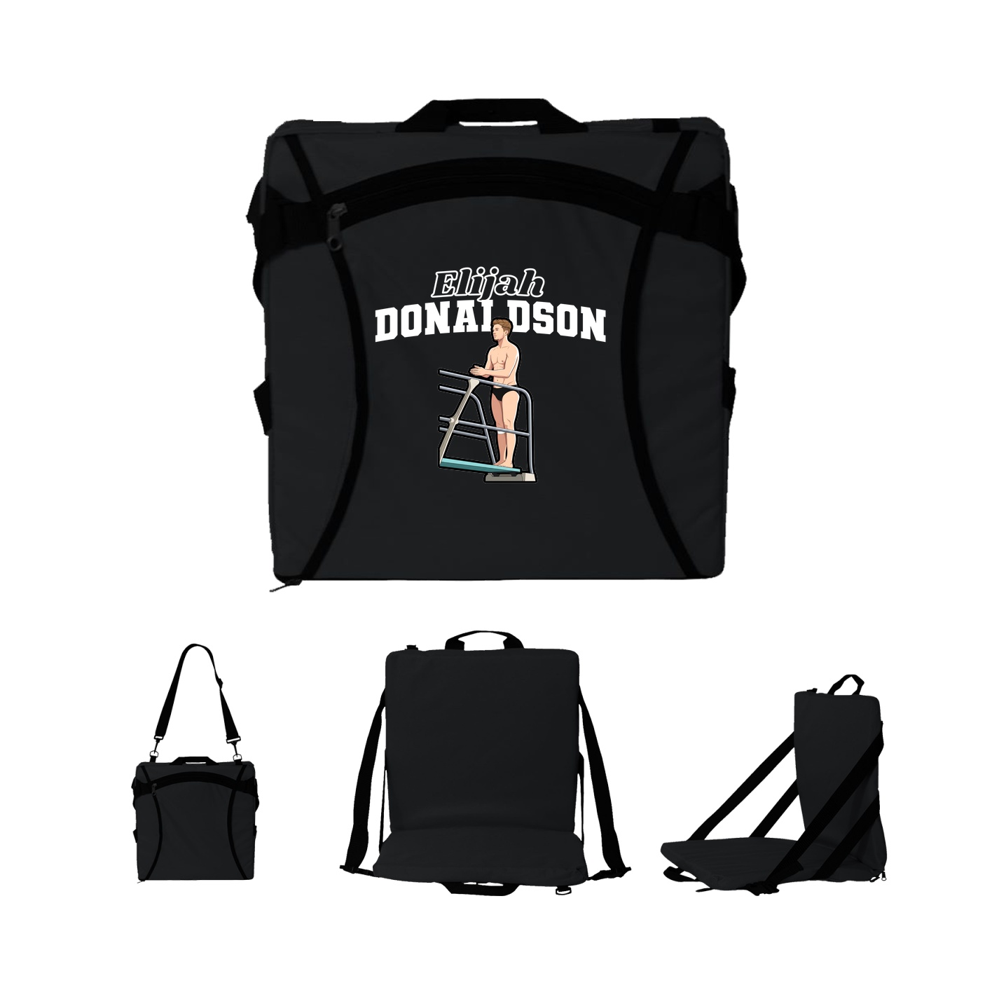 Folding Stadium Seat — Name Arch in Black