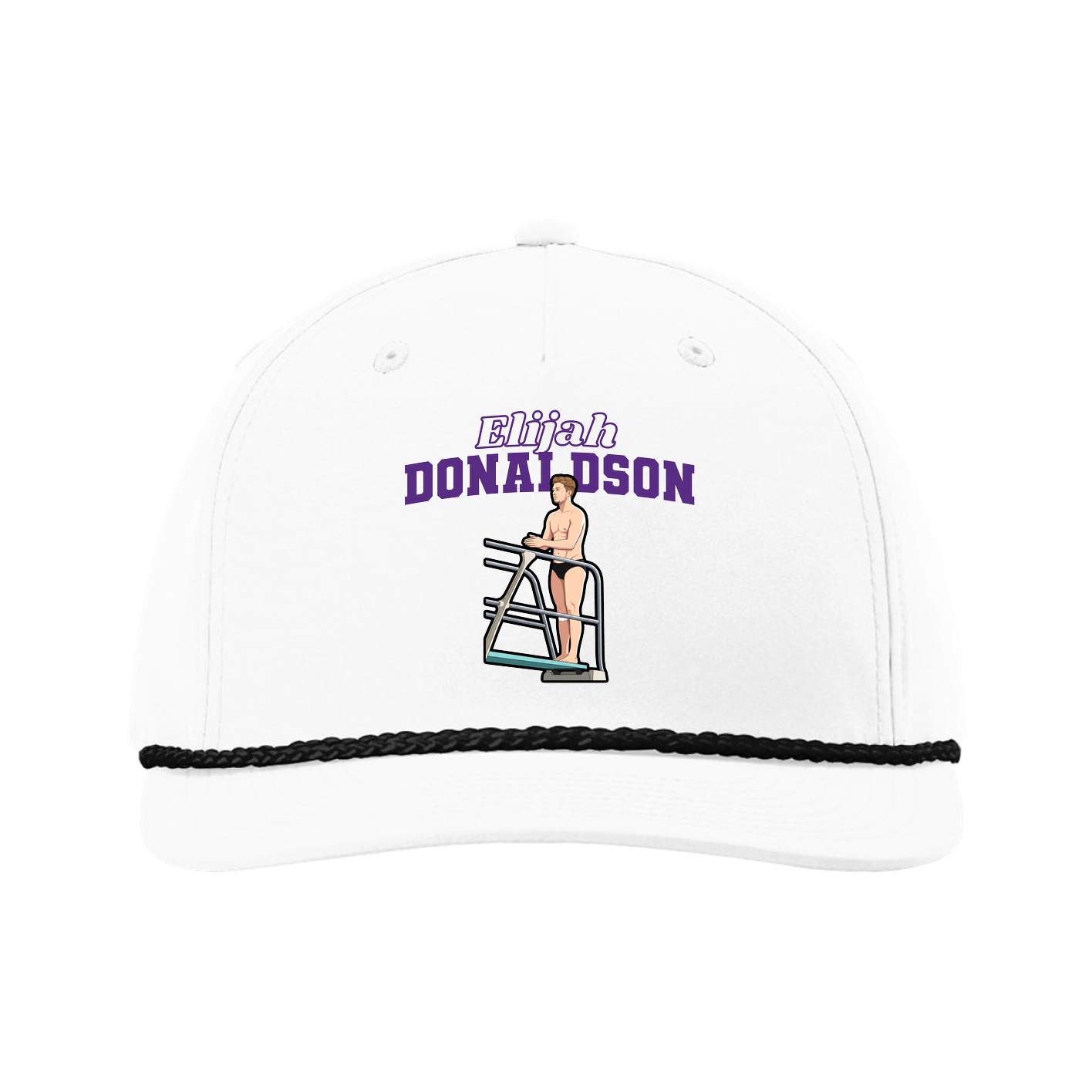 Five-Panel Classic Rope Cap — Name Arch in White