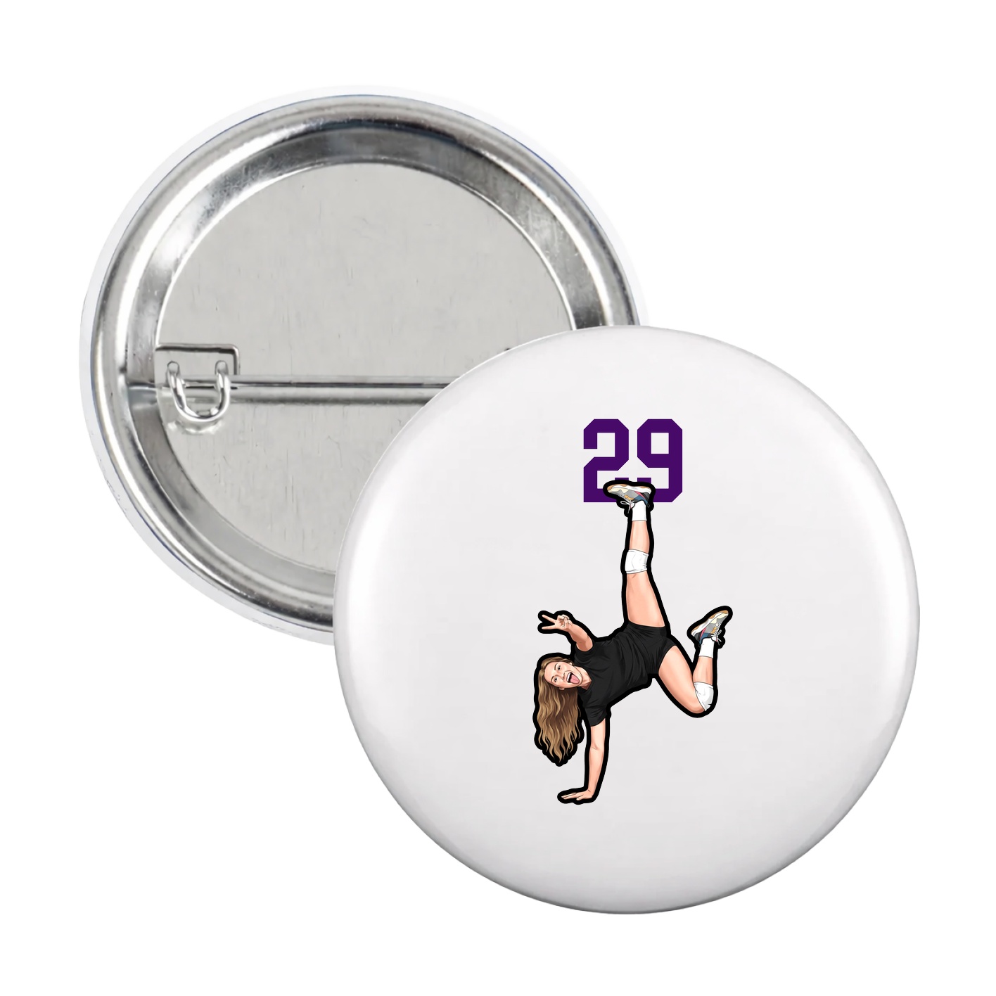 Game Day Button — Number Top in White
