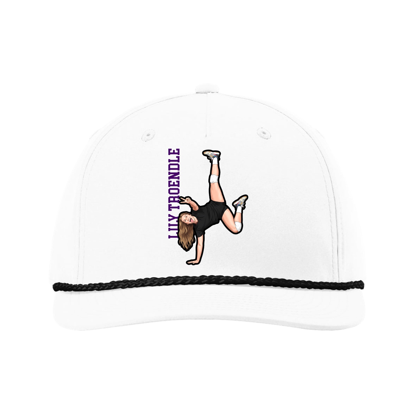 Five-Panel Classic Rope Cap — Name Vertical in White