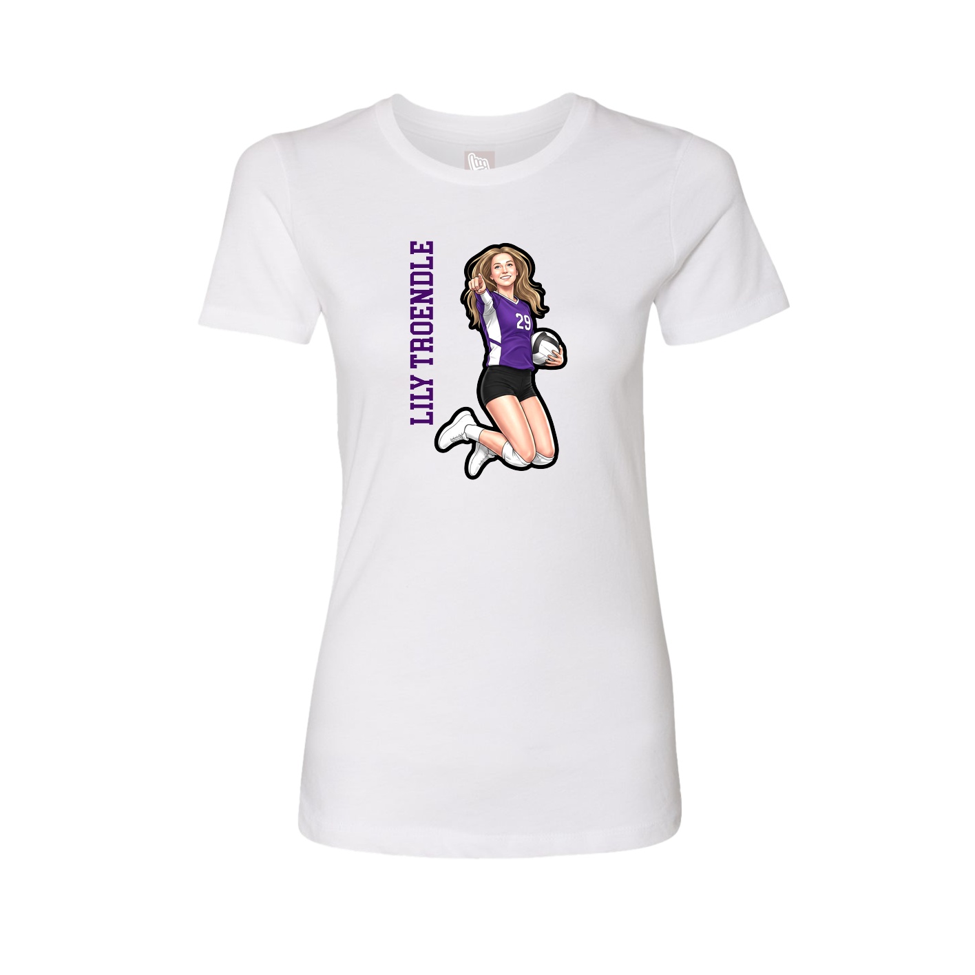Fitted Women's Tee — Name Vertical in White