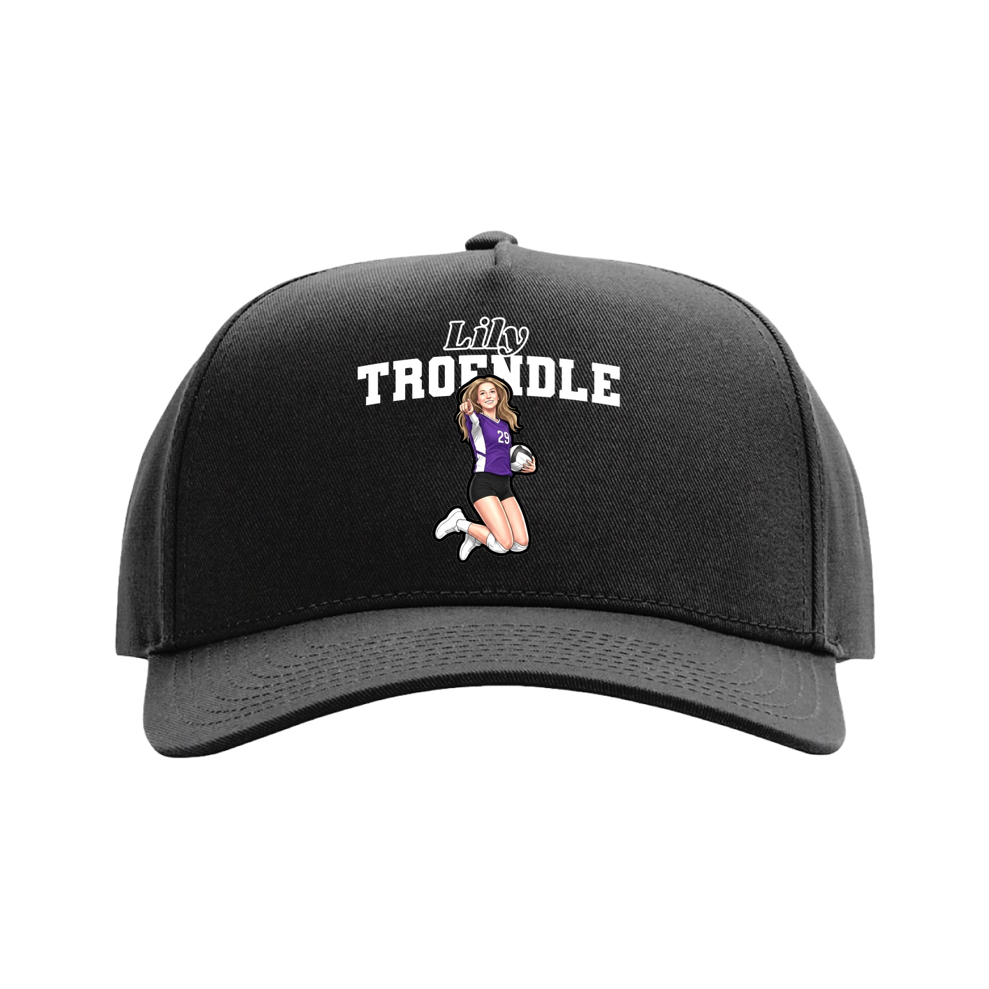 Full Fabric Five-Panel Champ Cap — Name Arch in Black