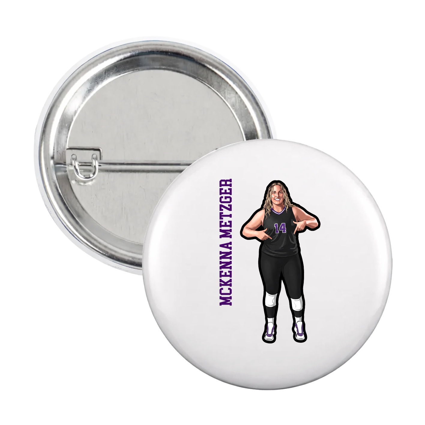 Game Day Button — Name Vertical in White