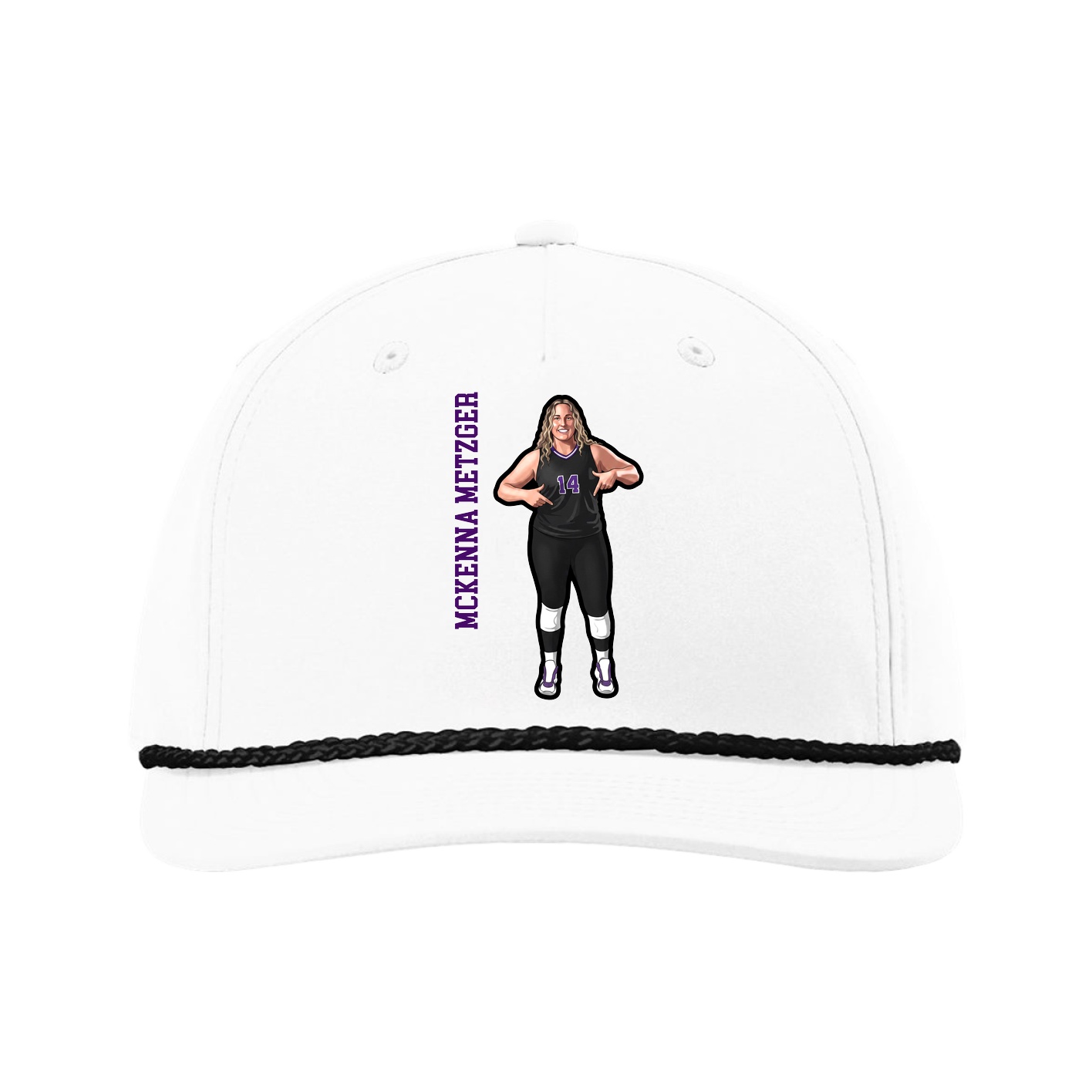Five-Panel Classic Rope Cap — Name Vertical in White
