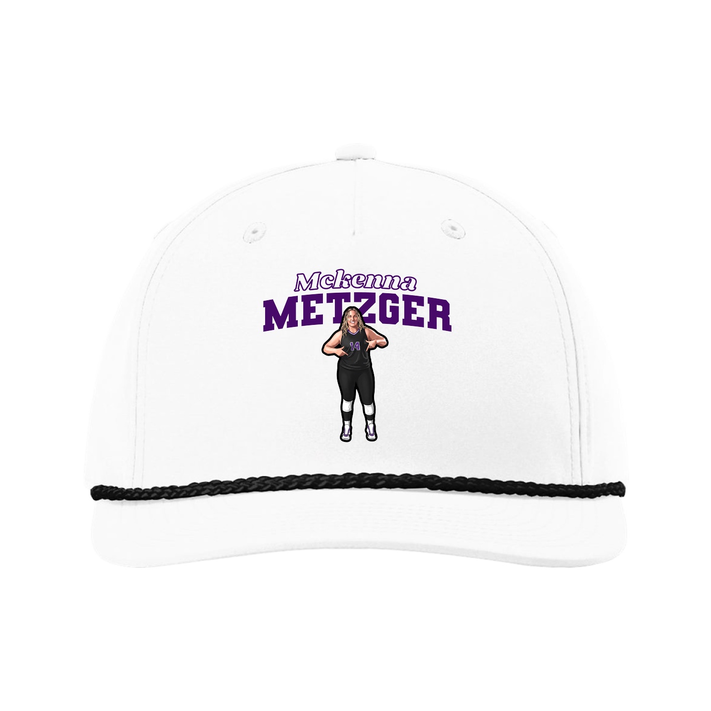 Five-Panel Classic Rope Cap — Name Arch in White