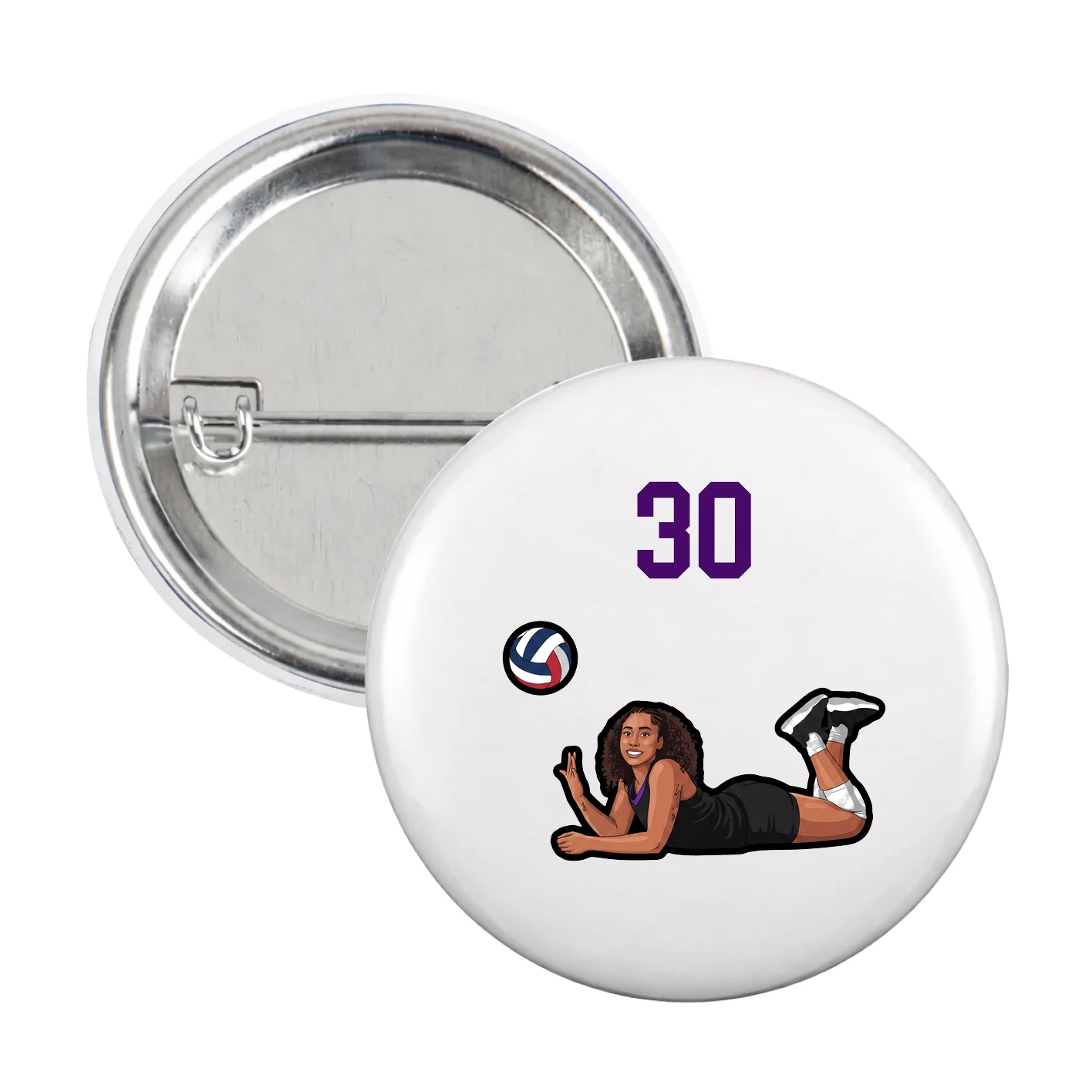 Game Day Button — Number Top in White
