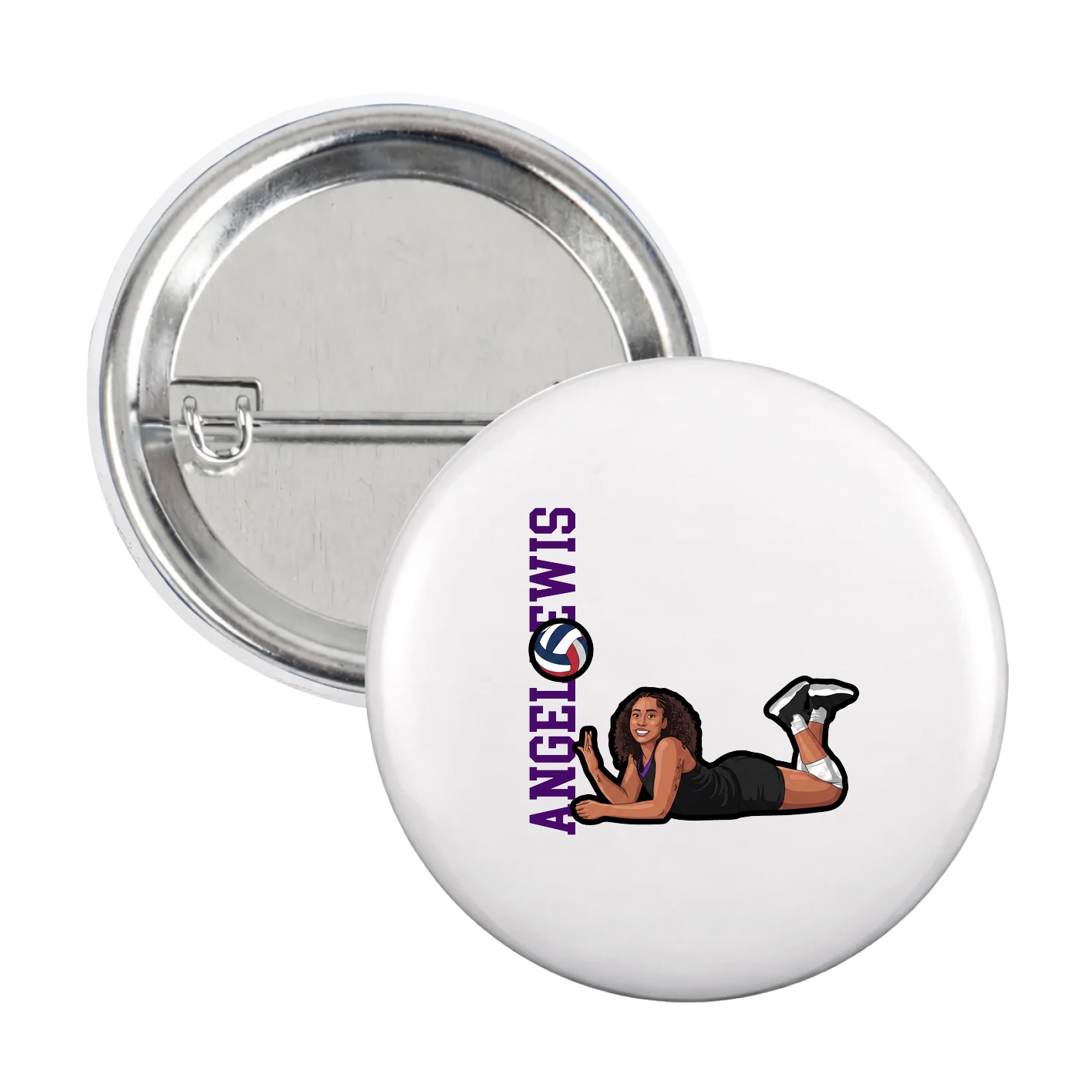 Game Day Button — Name Vertical in White