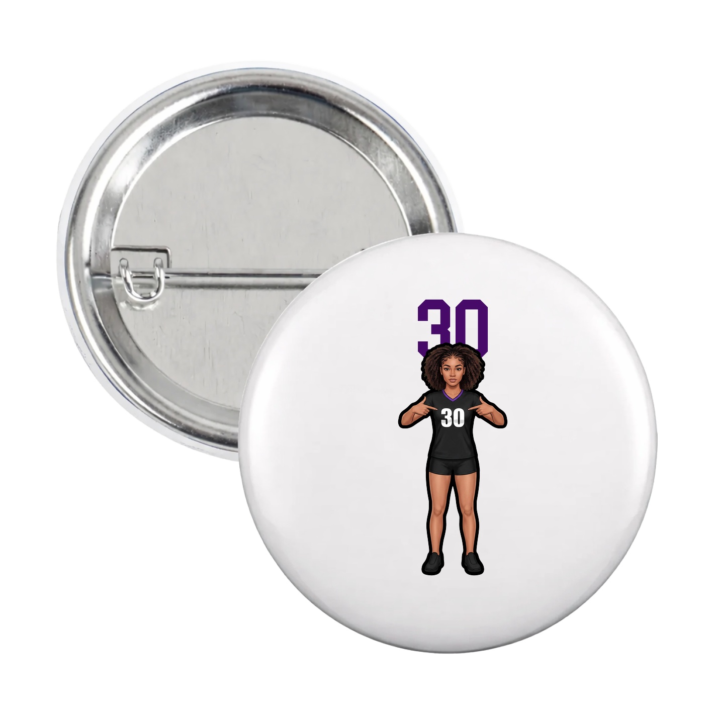 Game Day Button — Number Top in White