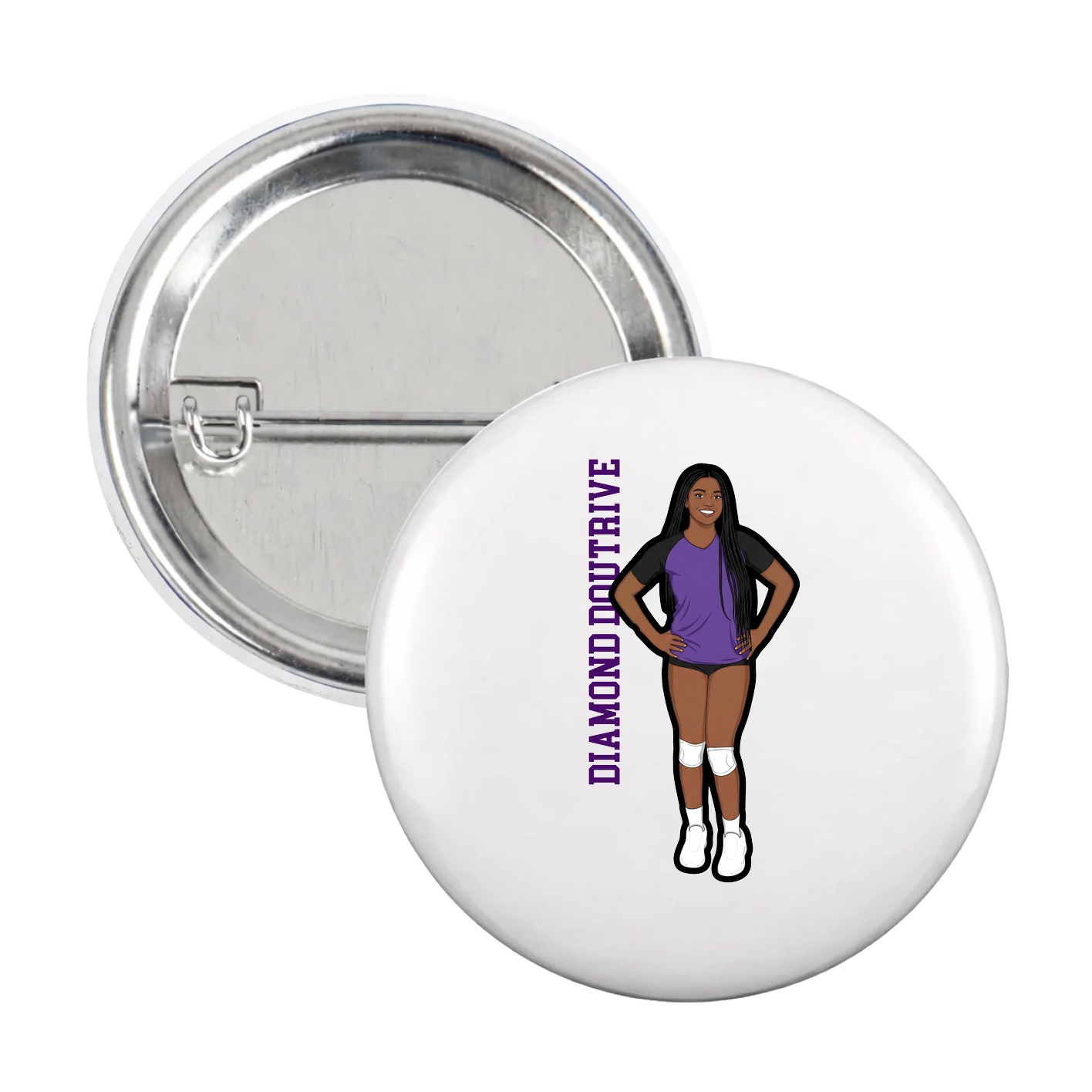 Game Day Button — Name Vertical in White