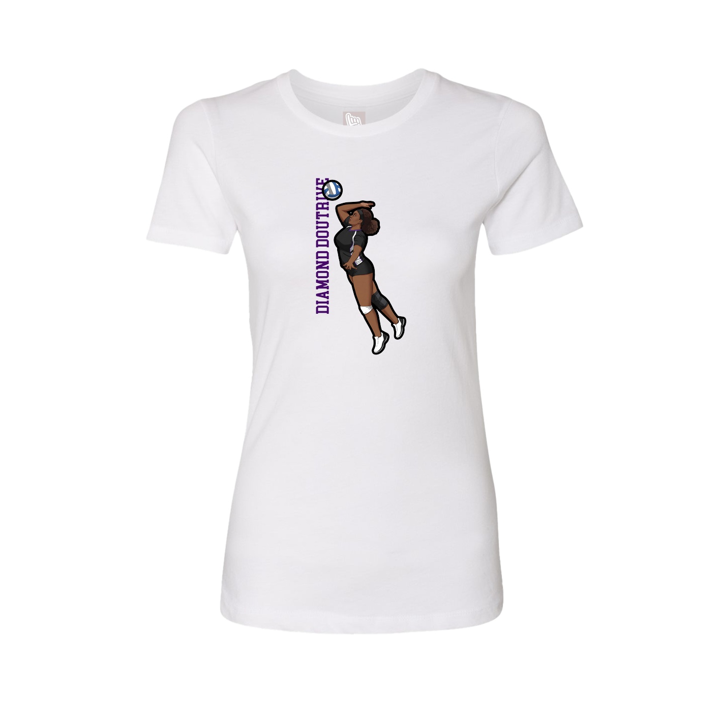 Fitted Women's Tee — Name Vertical in White