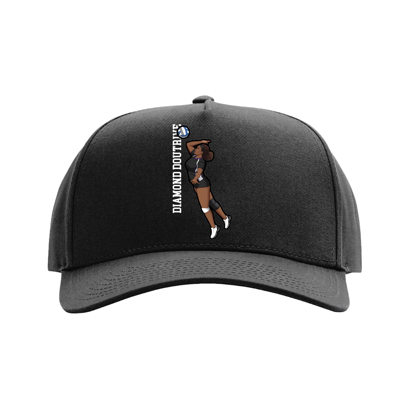 Full Fabric Five-Panel Champ Cap — Name Vertical in Black