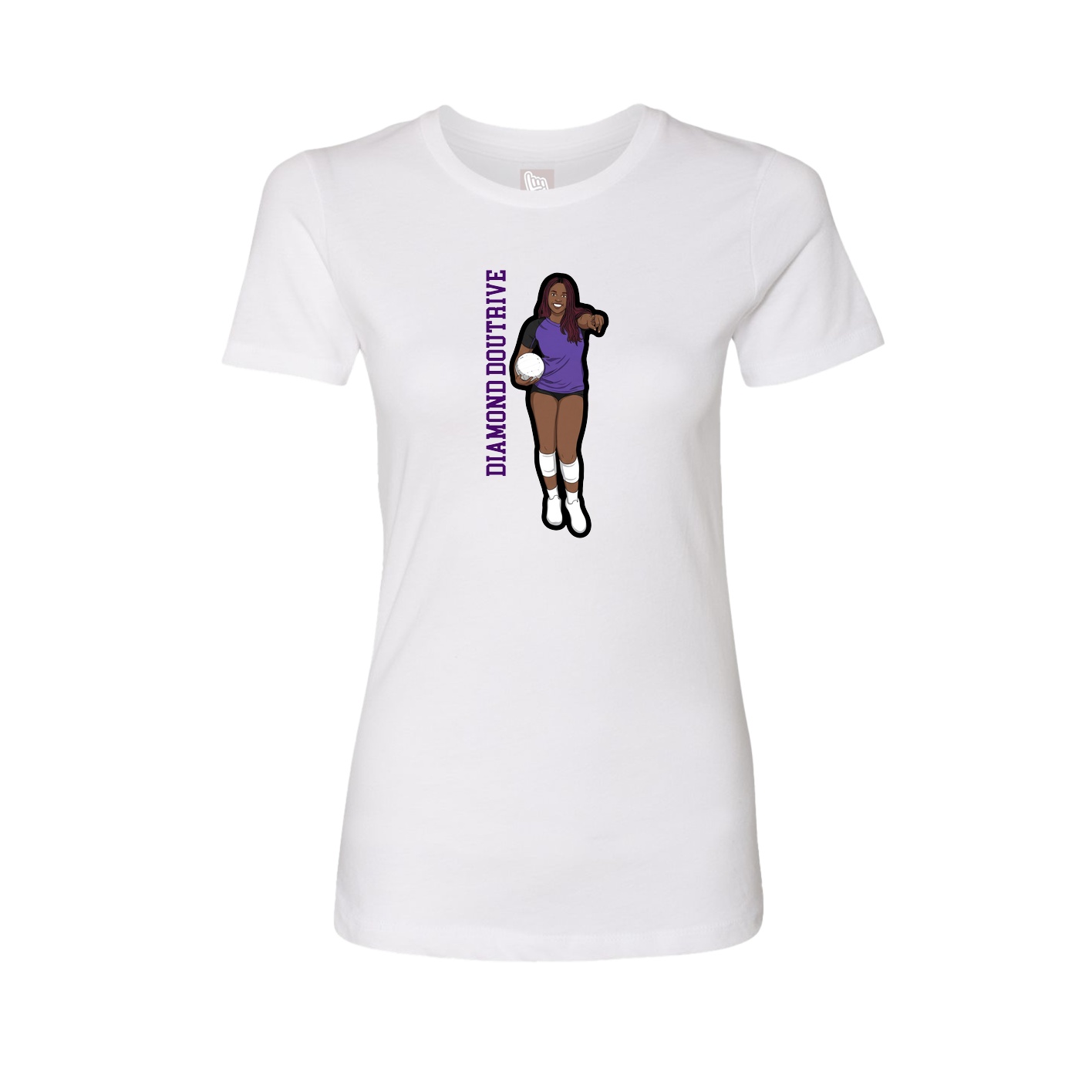 Fitted Women's Tee — Name Vertical in White