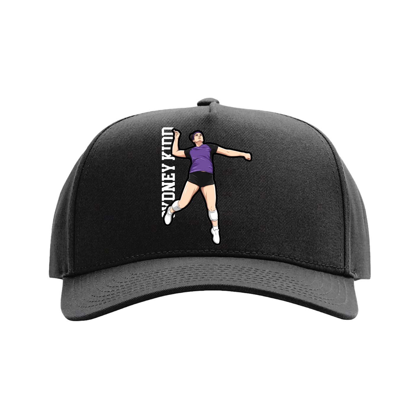 Full Fabric Five-Panel Champ Cap — Name Vertical in Black