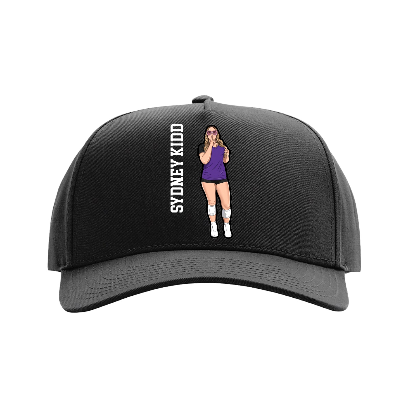 Full Fabric Five-Panel Champ Cap — Name Vertical in Black