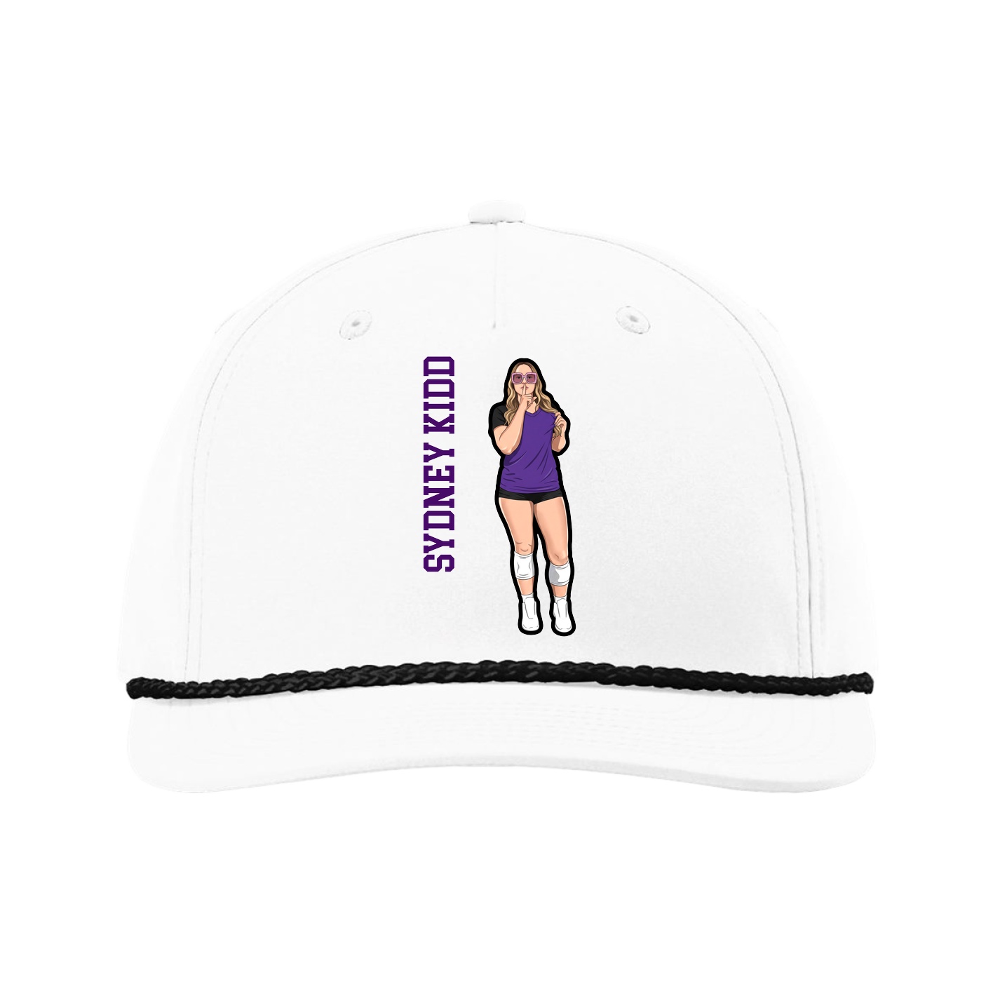 Five-Panel Classic Rope Cap — Name Vertical in White