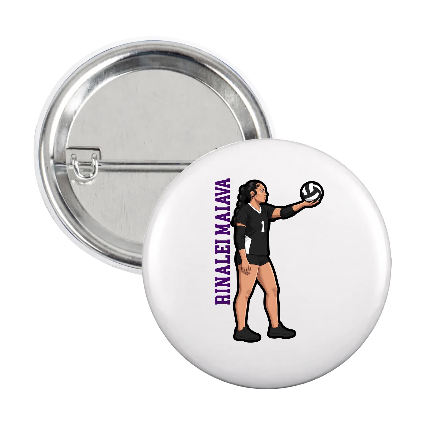 Game Day Button — Name Vertical in White