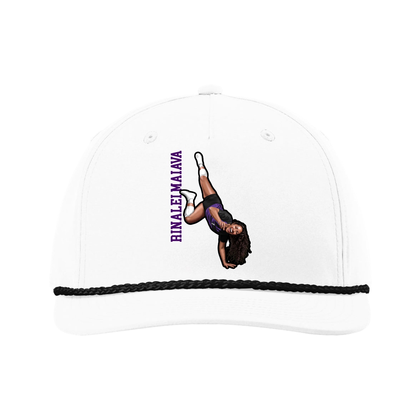 Five-Panel Classic Rope Cap — Name Vertical in White