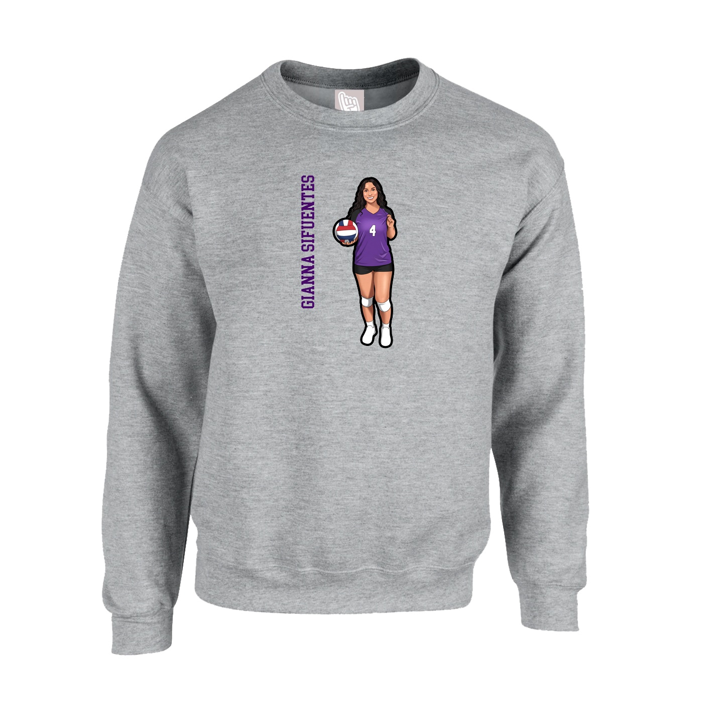 Fleece Crew — Name Vertical in Grey