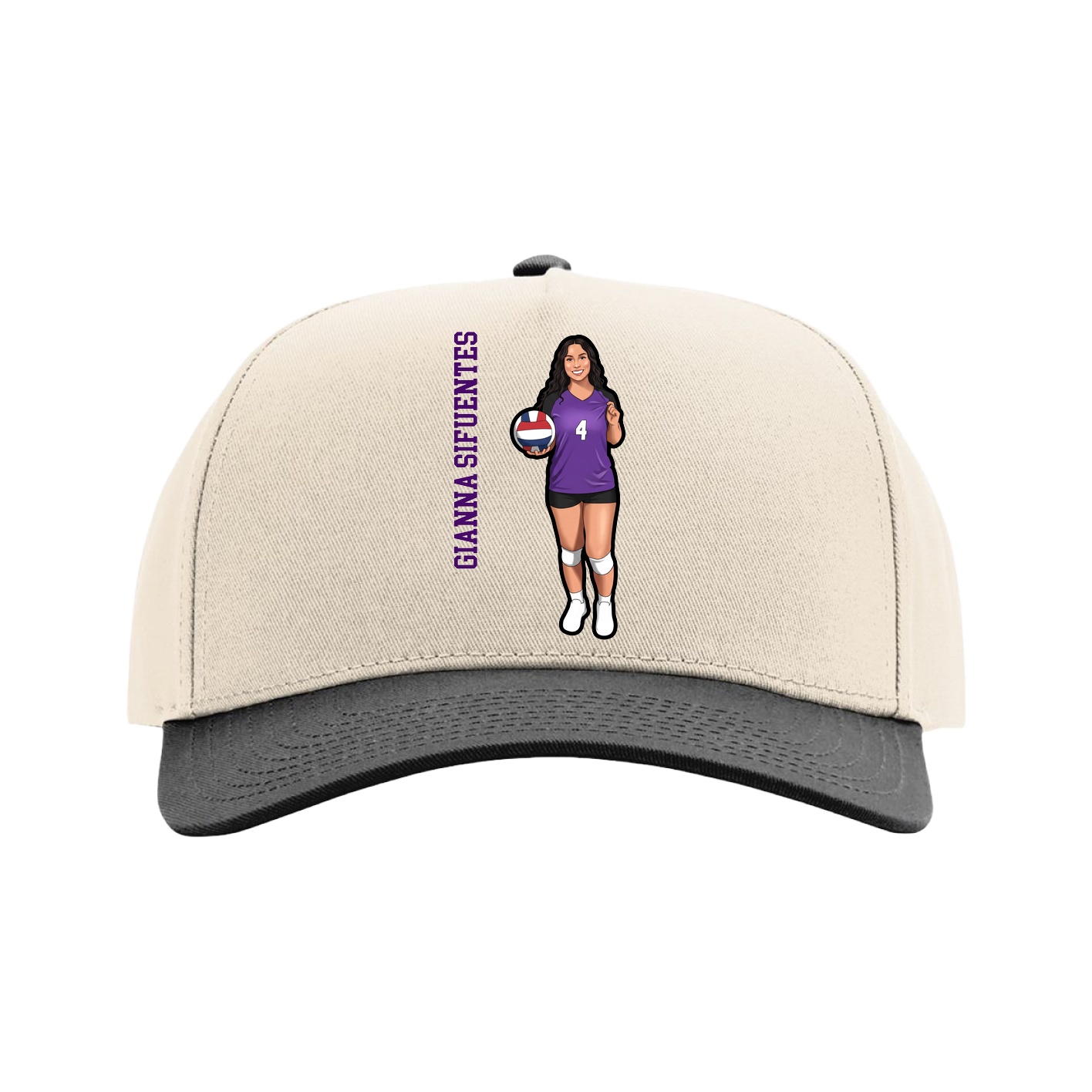 Full Fabric Five-Panel Champ Cap — Name Vertical in Cream/Black