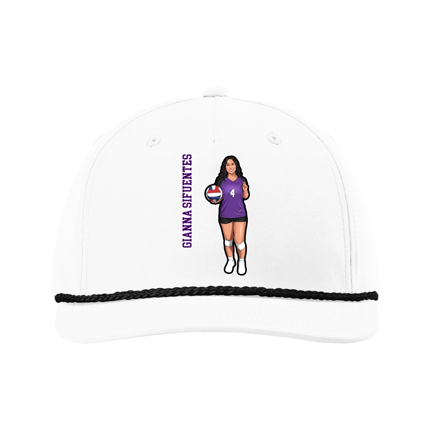 Five-Panel Classic Rope Cap — Name Vertical in White