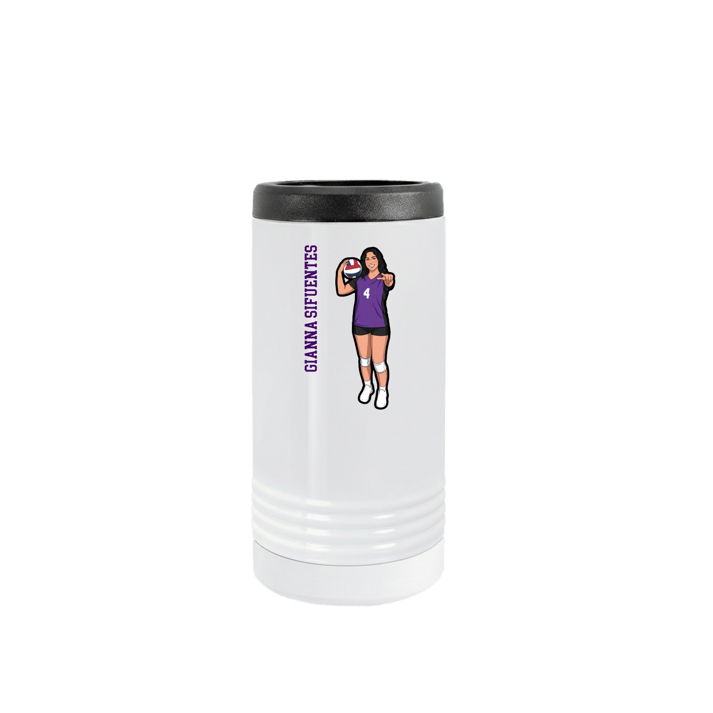 Slim Beverage Holder — Name Vertical in White