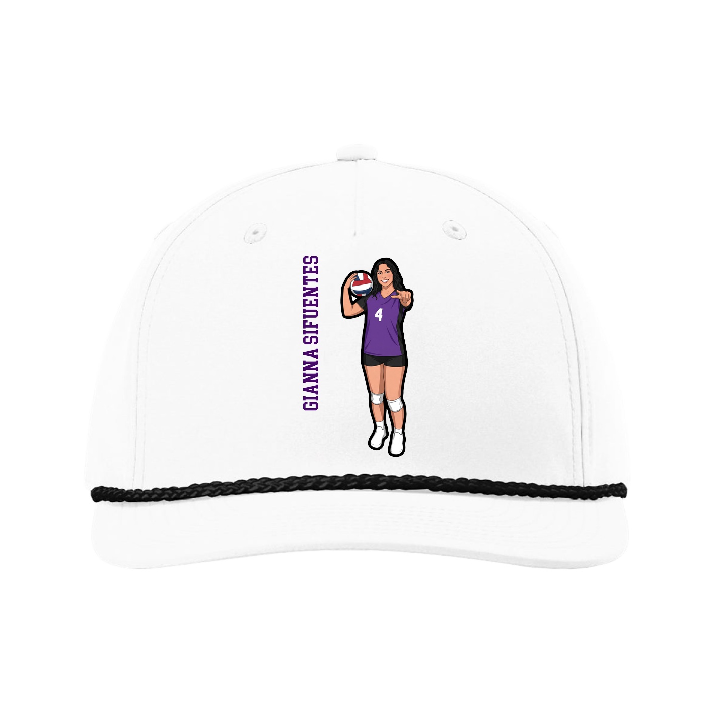 Five-Panel Classic Rope Cap — Name Vertical in White