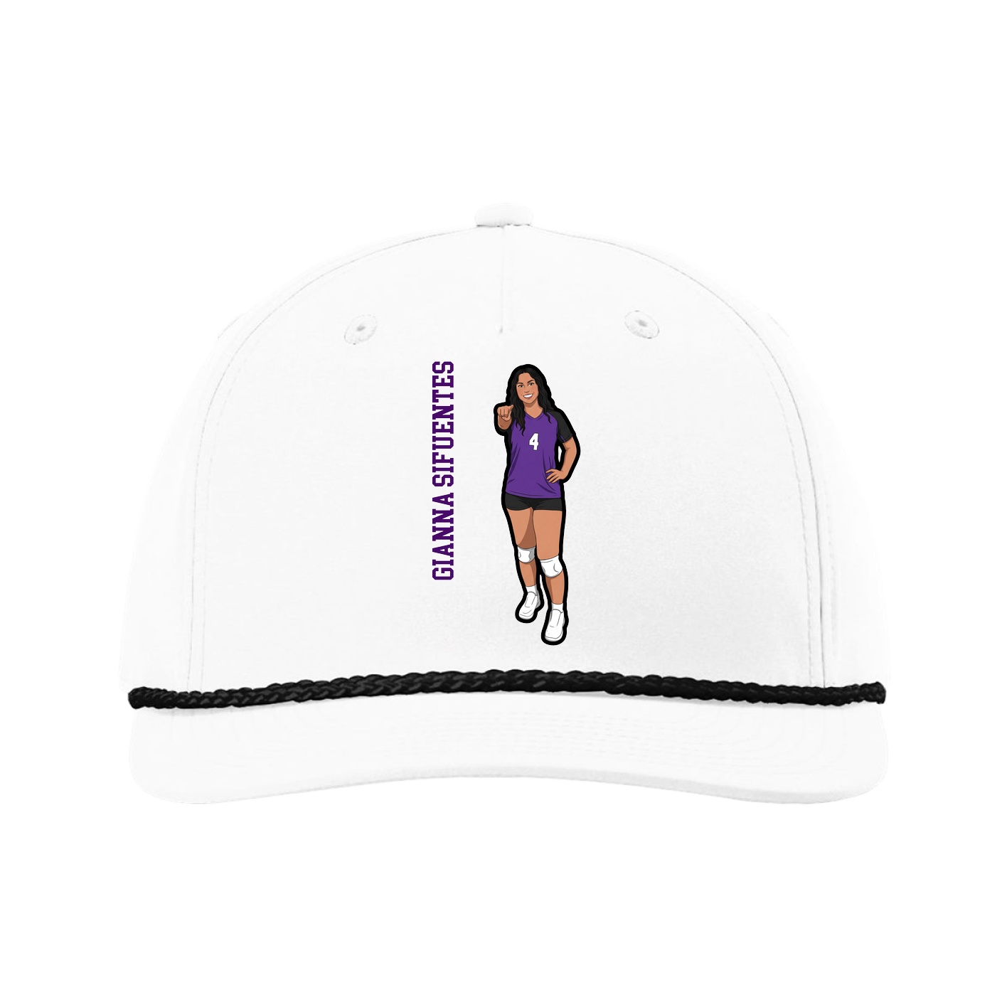 Five-Panel Classic Rope Cap — Name Vertical in White