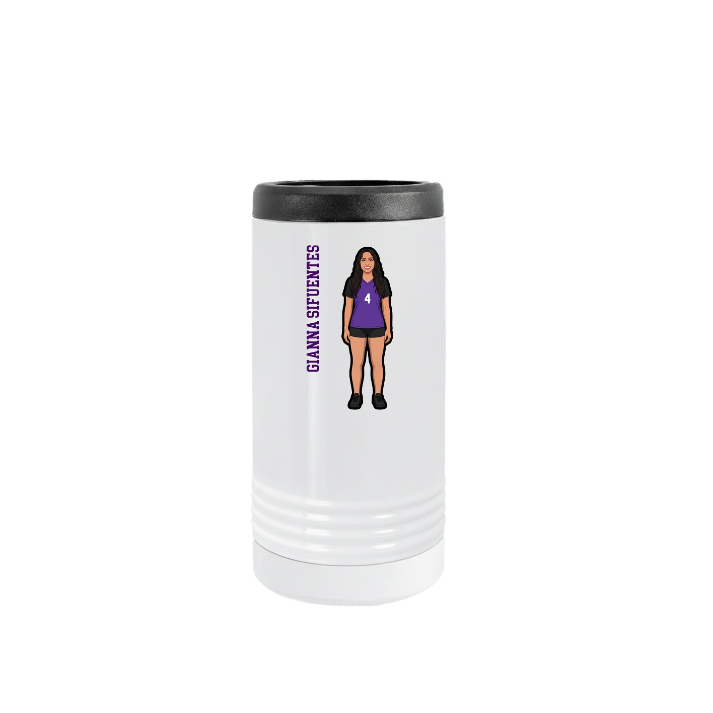 Slim Beverage Holder — Name Vertical in White