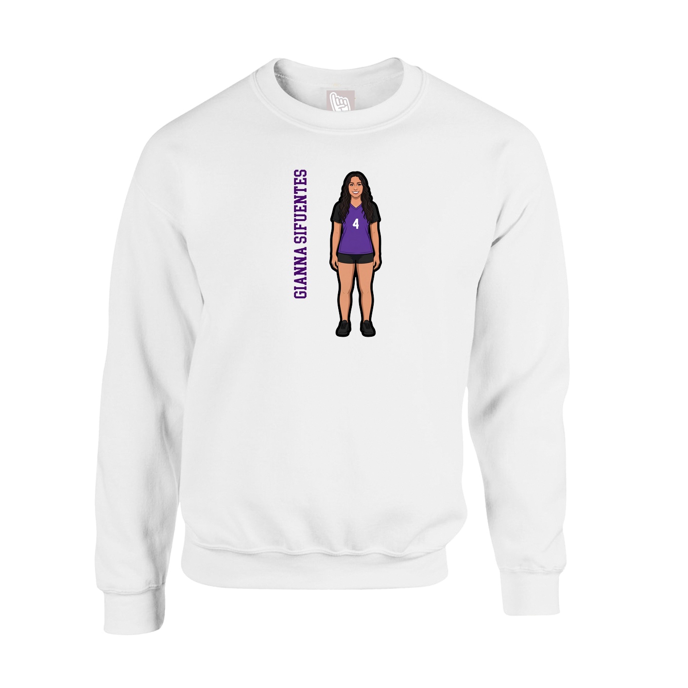 Fleece Crew — Name Vertical in White