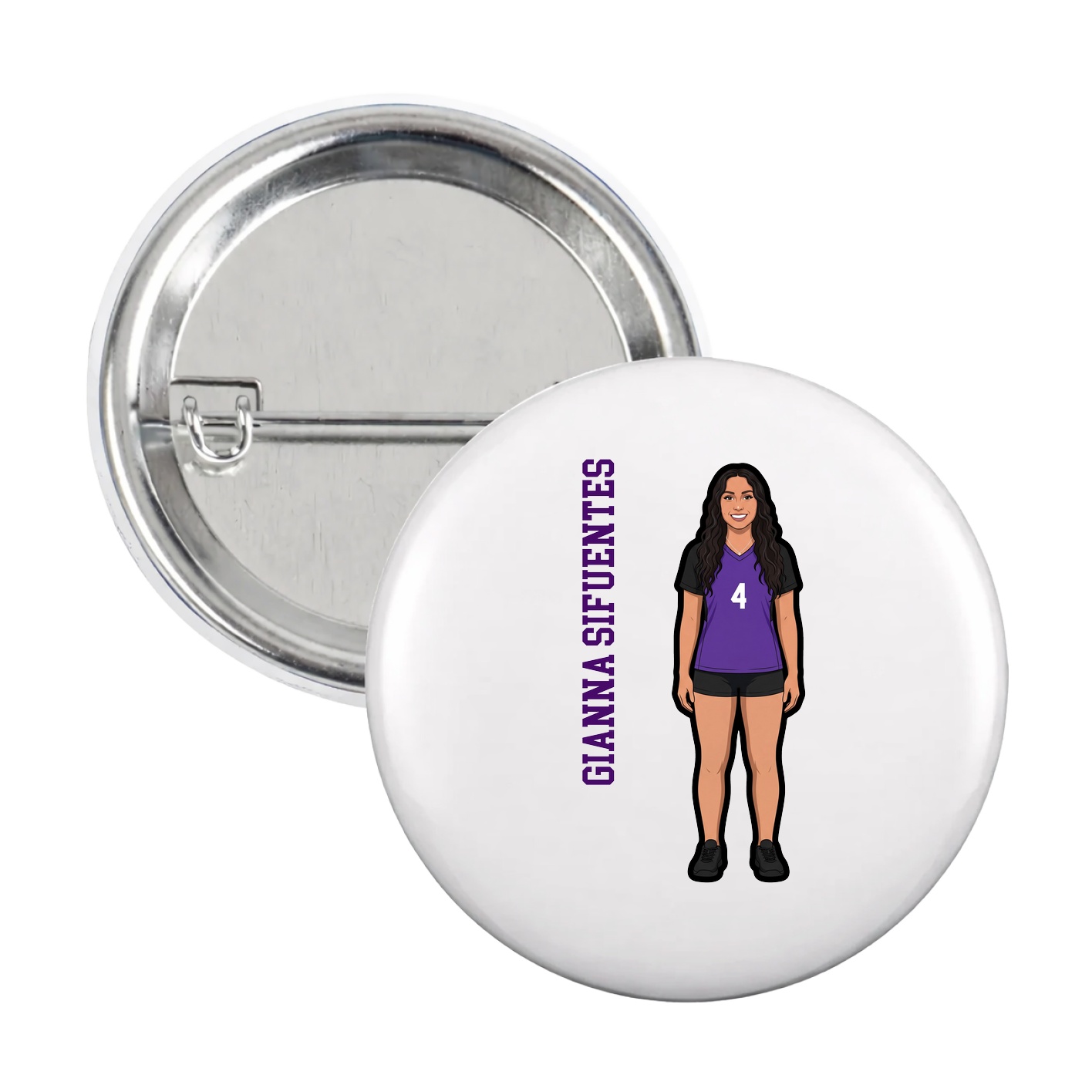 Game Day Button — Name Vertical in White