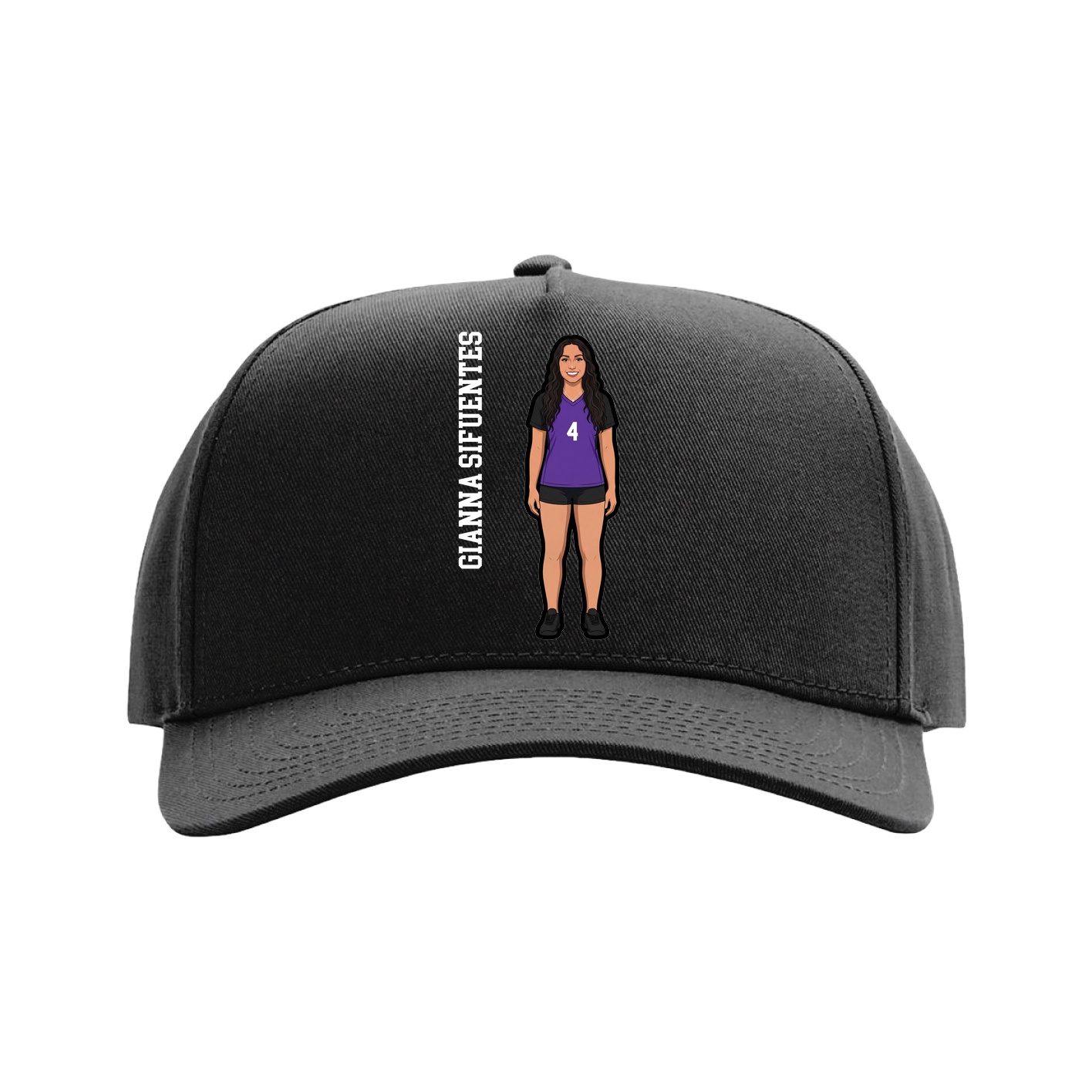 Full Fabric Five-Panel Champ Cap — Name Vertical in Black