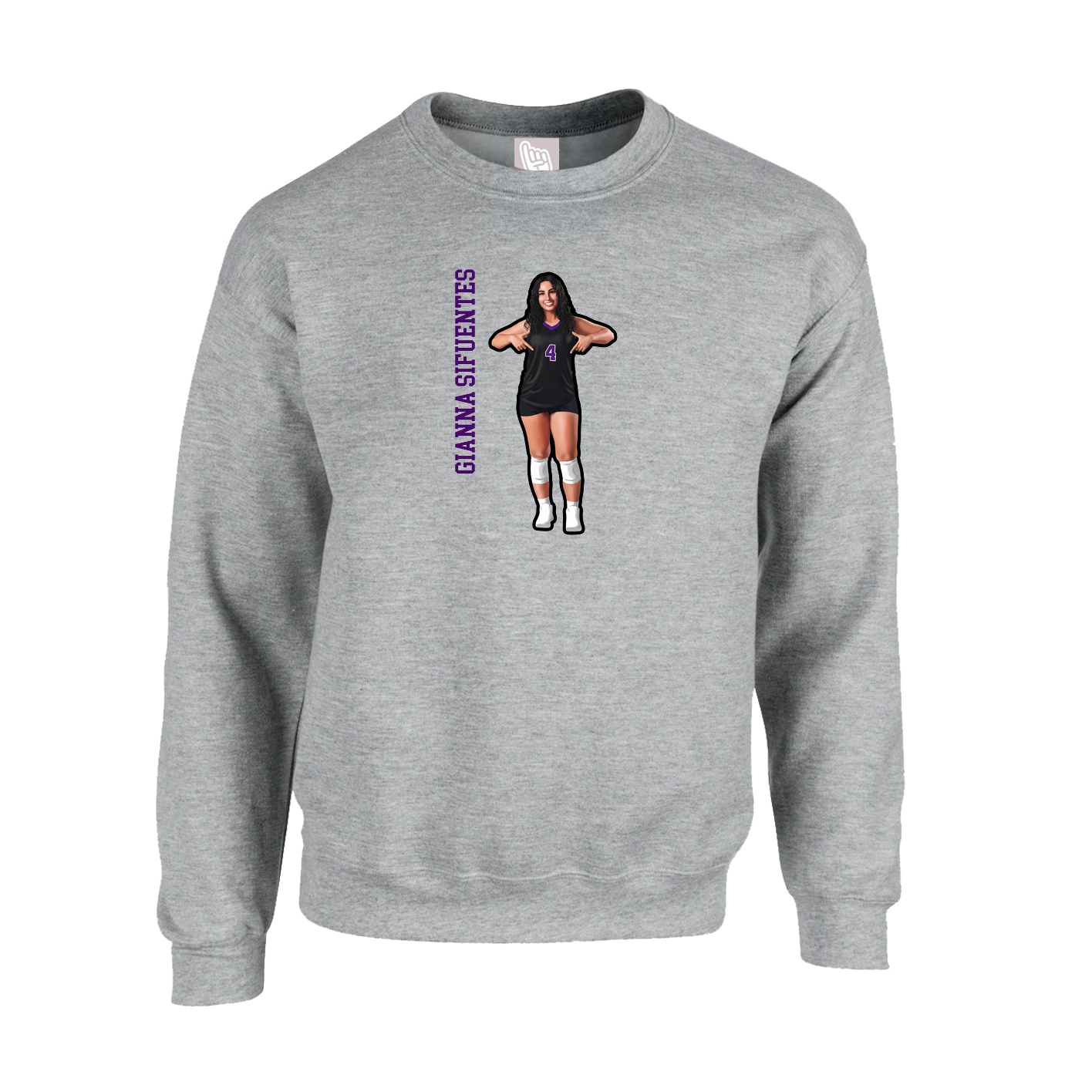 Fleece Crew — Name Vertical in Grey