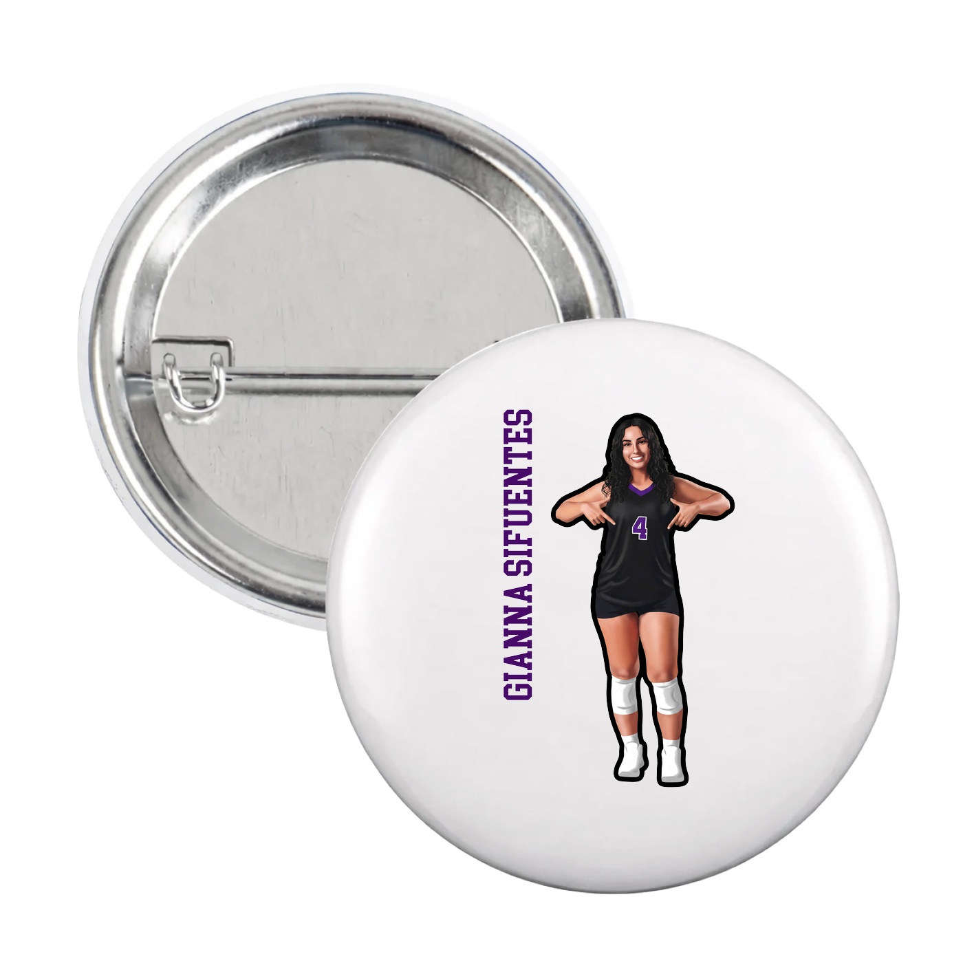 Game Day Button — Name Vertical in White