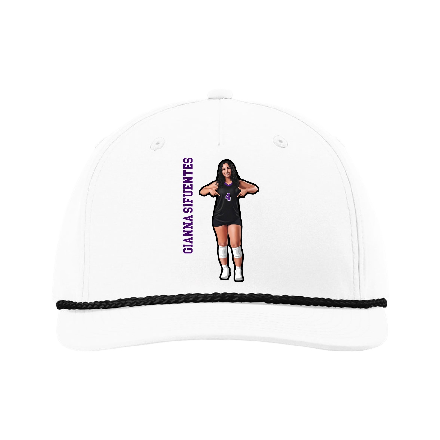 Five-Panel Classic Rope Cap — Name Vertical in White